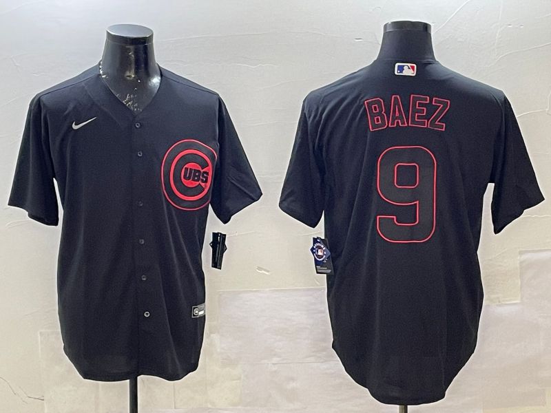 Men Chicago Cubs #9 Baez Black Game 2025 Nike MLB Jersey style 1